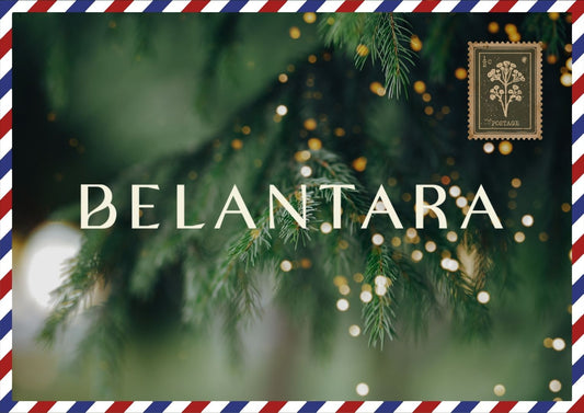 A Christmas postcard with the Belantara logo